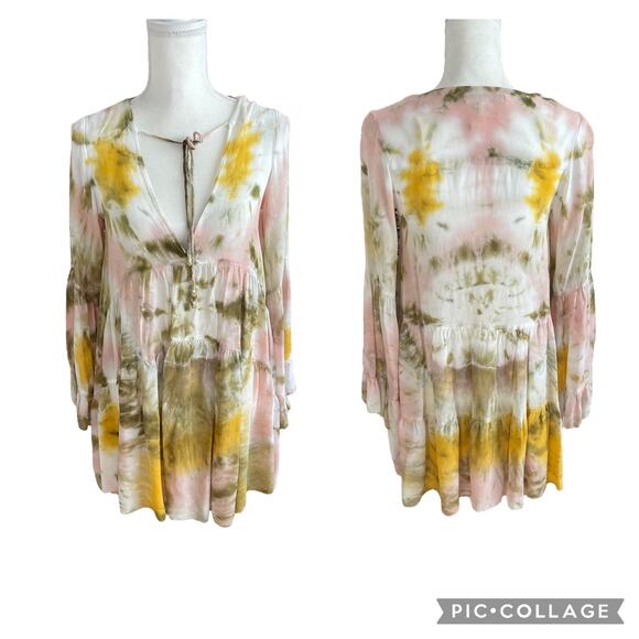 Young Fabulous & Broke Dresses & Skirts - Young Fabulous and Broke Rosa Mini Dress Olive Venus Tie Dye Oversized Boho XS